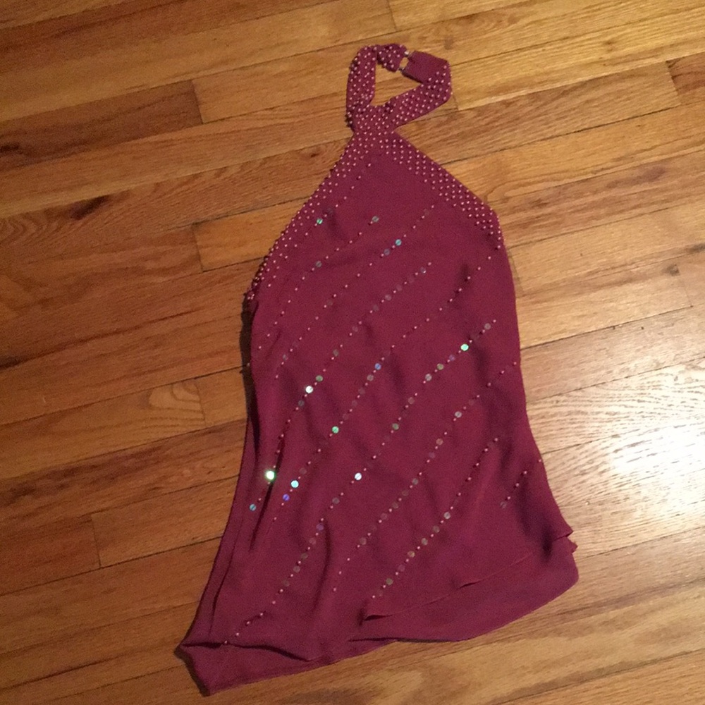 Purple beaded halter top xs with asymmetrical hem